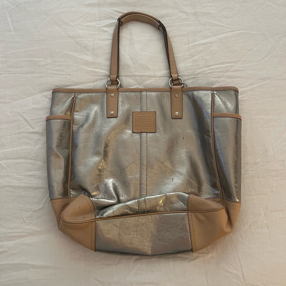 Vintage Coach Tote in Silver